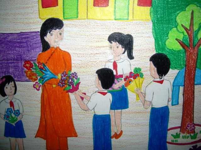 hoa-si-nhi/xem-tranh/182124/Em-tang-hoa-cho-co-giao.html