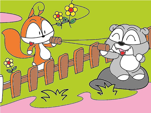 hoa-si-nhi/xem-tranh/182276/Soc-Nhi-va-Bun-Khung-noi-chuyen-dien-thoai.html