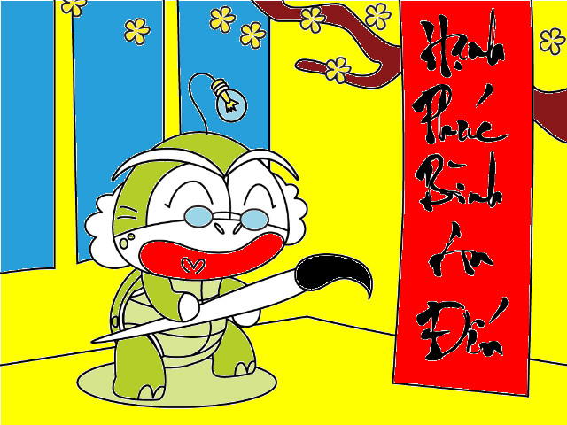 hoa-si-nhi/xem-tranh/226674/Thay-Ui-Cha-Cha-viet-chu-dau-nam.html