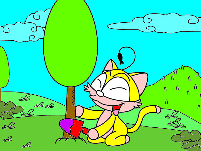hoa-si-nhi/xem-tranh/48522/meo-con-vao-rung.html