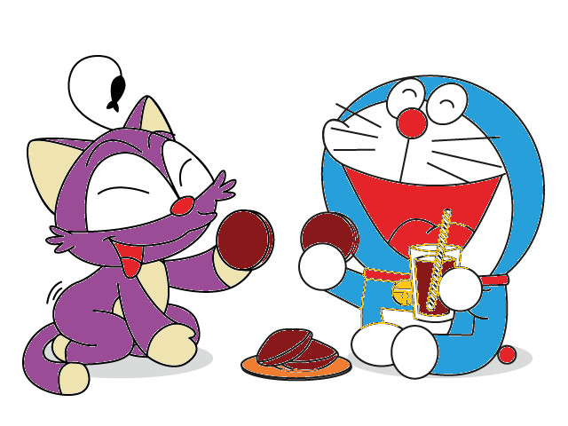 hoa-si-nhi/xem-tranh/93609/draemon-an-banh-ran-cung-Meo-Meo.html