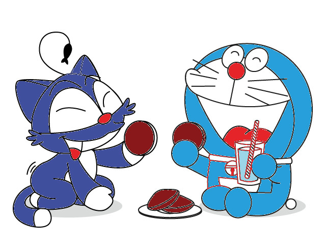 hoa-si-nhi/xem-tranh/95211/meomeo-dang-an-banh-ran-cung-doraemon.html